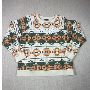 Wrangler Men XL White Green Western Print Long Sleeve Pullover Sweatshirt Casual